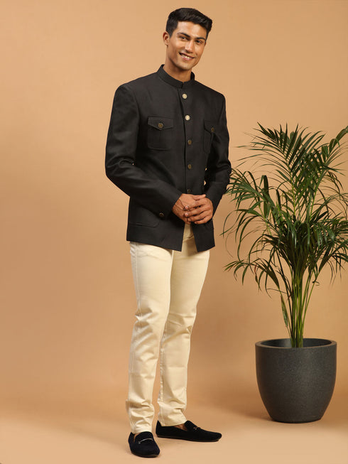 Men's Black Four Pockets Jodhpuri